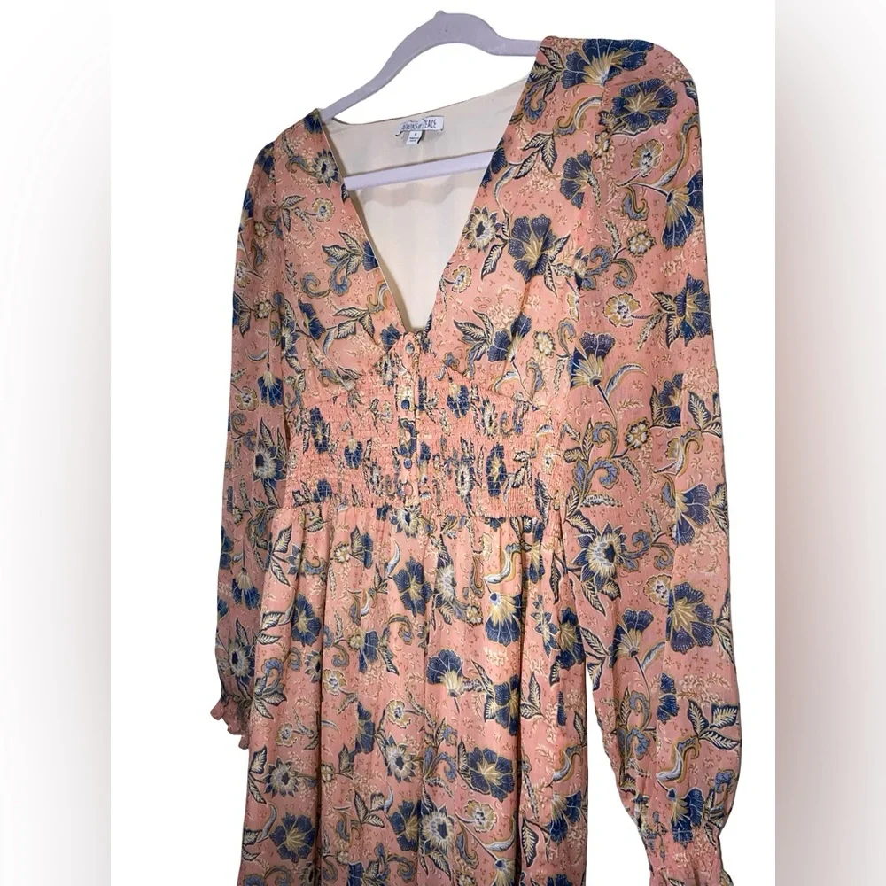 Patrons of Peace Floral Smocked Maxi Dress in pink Size Small Boho‎ Tiered